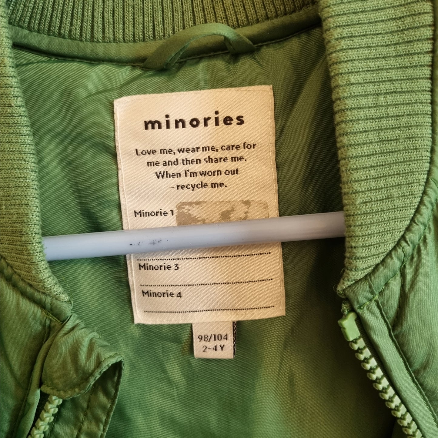 Grønn vattert vest / Minories - 98/104