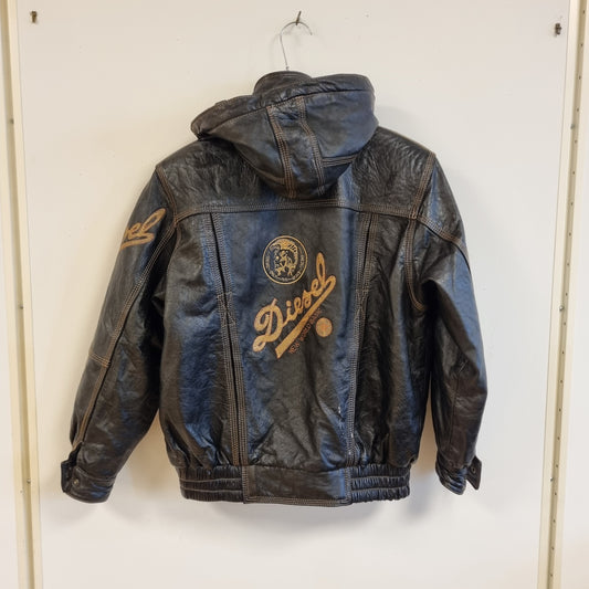 Sjelden vintage brodert skinnjakke i bomberstil - S/M
