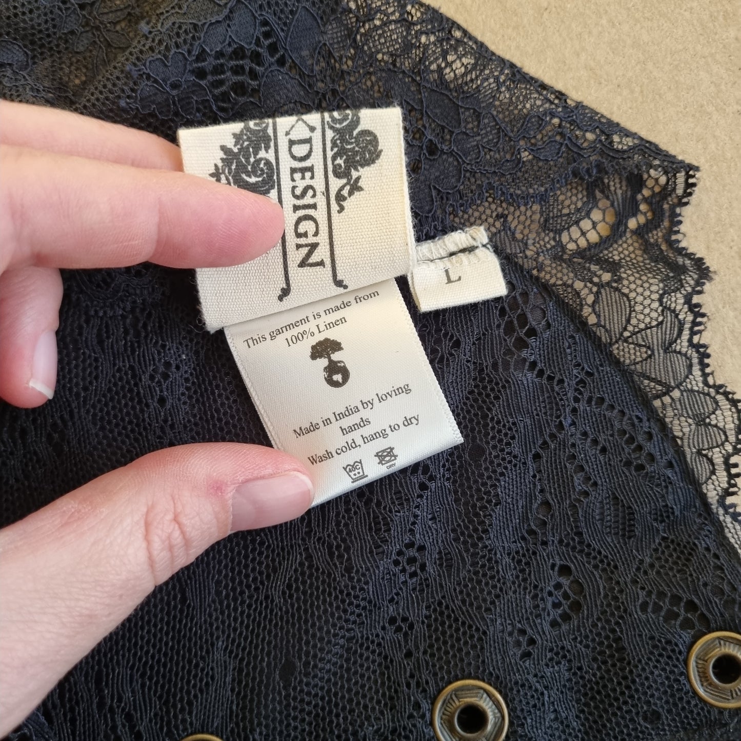 Svart underbust-korsett i lin / Timjan Design - L