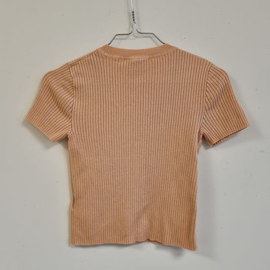 Ferskenfarget ribbet topp - XS