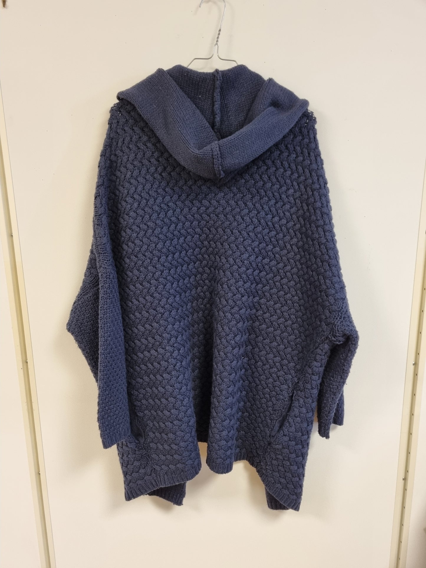 Blå lang cardigan med hette - 38
