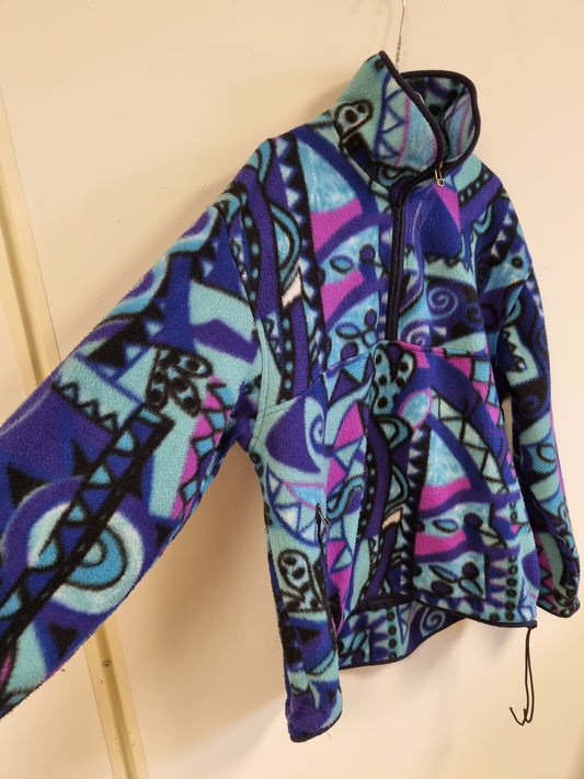 Unik vintage 90s fleecegenser med geometrisk mønster - ca. L
