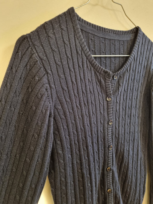 Marineblå kabelstrikket cardigan - S
