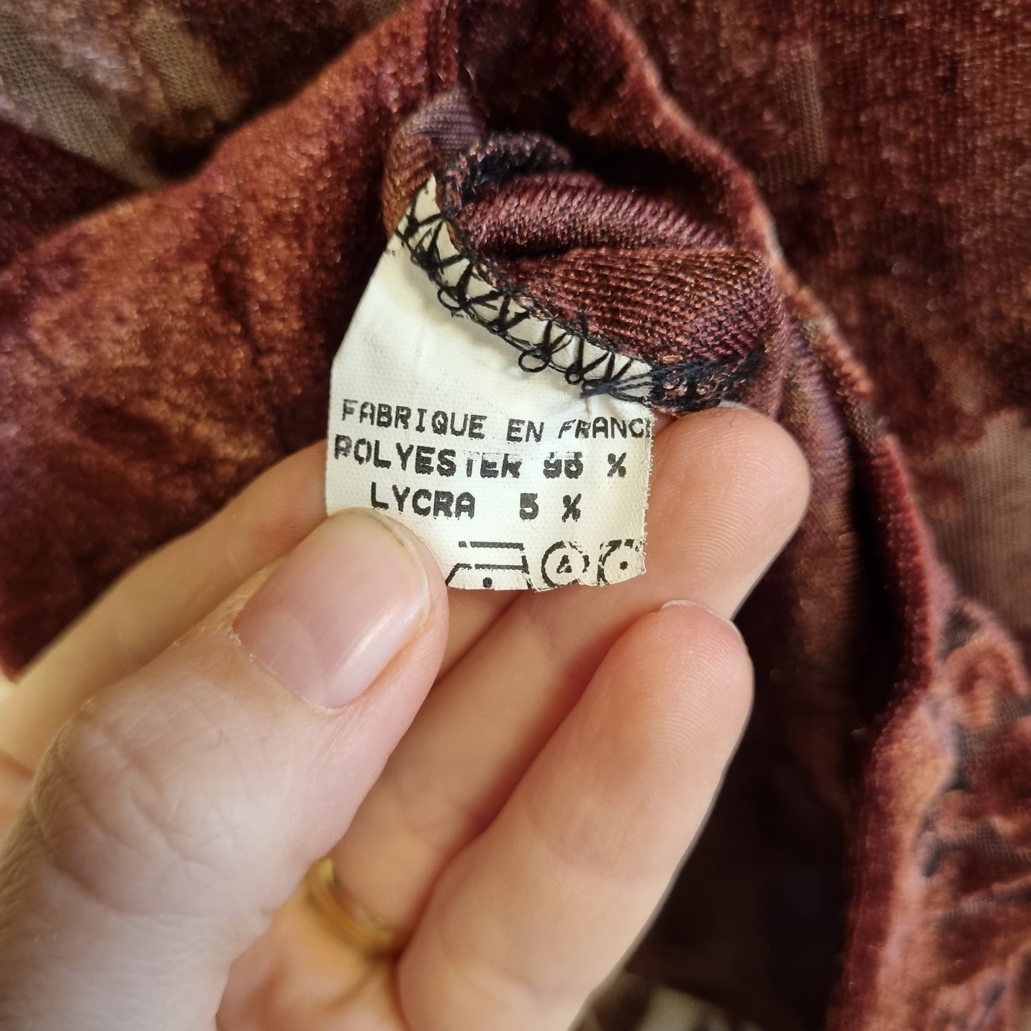 Vintage miniskjørt i burgunder brent velur – ca. S/M