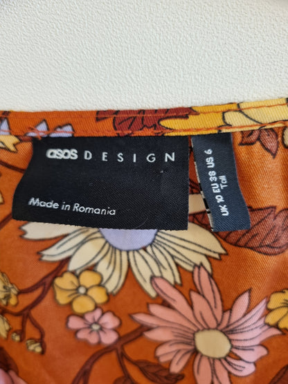 ASOS DESIGN Tall sateng maxikjole - 70-talls floral - str. 38