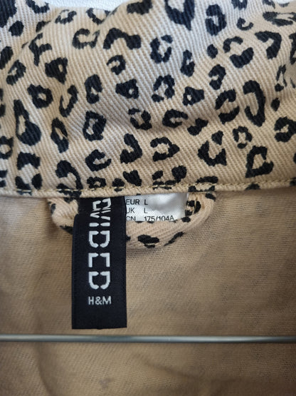 Leopardmønstret denimjakke - L