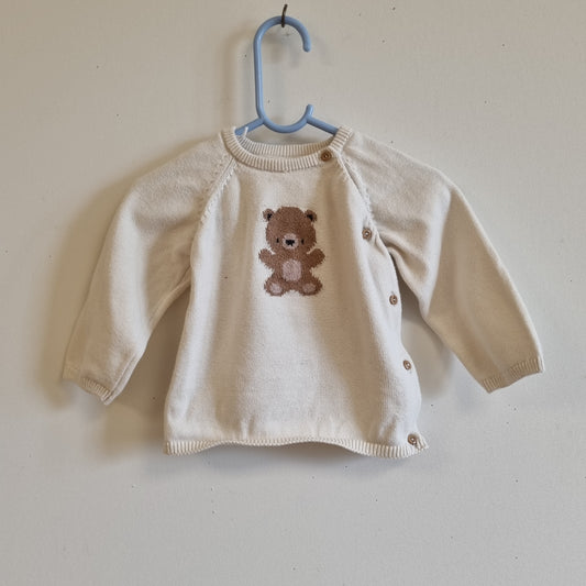 Hvit strikkegenser med bamse / H&M - 74