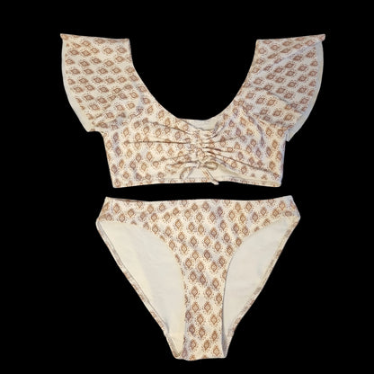 Hvit bikini med brunt mønster - 146/152