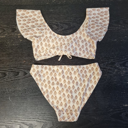 Hvit bikini med brunt mønster - 146/152