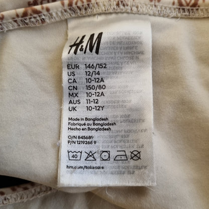 Hvit bikini med brunt mønster - 146/152