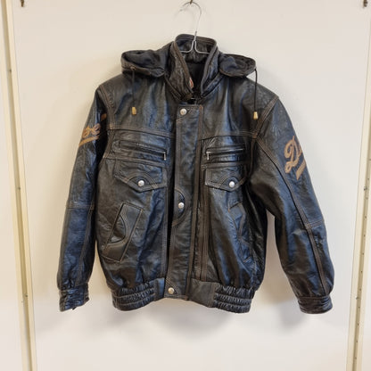 Sjelden vintage brodert skinnjakke i bomberstil - S/M
