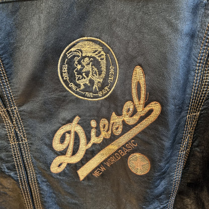 Sjelden vintage brodert skinnjakke i bomberstil - S/M