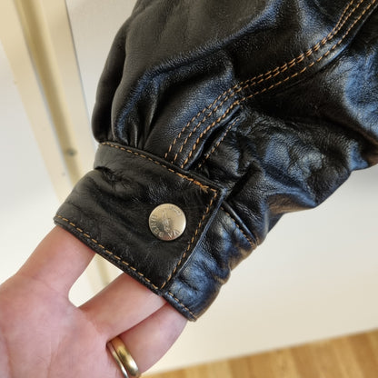 Sjelden vintage brodert skinnjakke i bomberstil - S/M