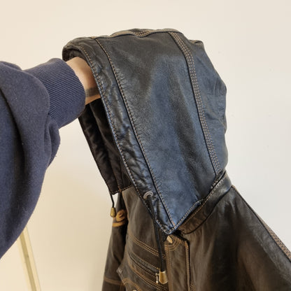 Sjelden vintage brodert skinnjakke i bomberstil - S/M
