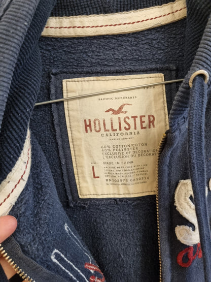 Blå hettejakke med logo / Hollister - L
