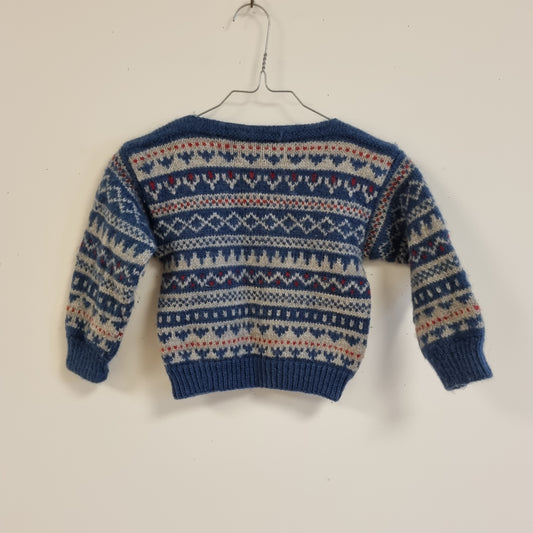 Blå håndstrikket ullgenser - ca. 98/104
