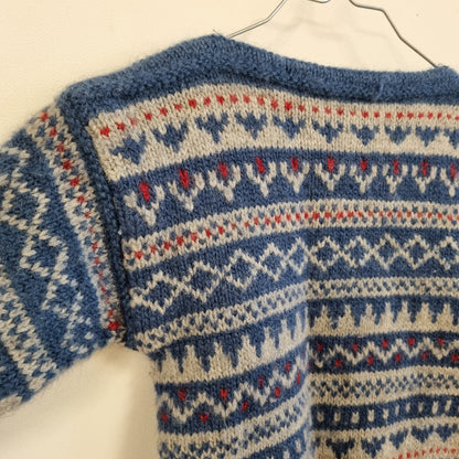 Blå håndstrikket ullgenser - ca. 98/104