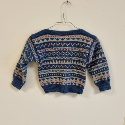 Blå håndstrikket ullgenser - ca. 98/104