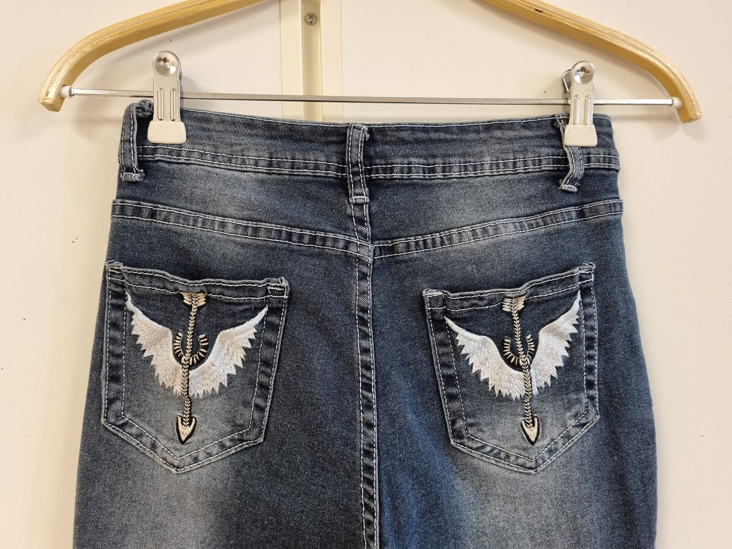 Y2K bootcut jeans med vingemotiv - S