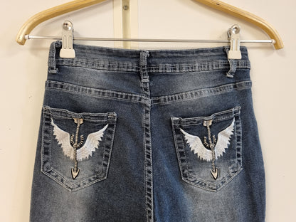 Y2K bootcut jeans med vingemotiv - S