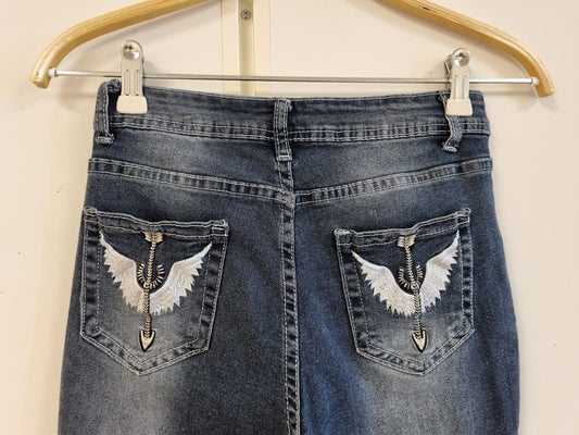 Y2K bootcut jeans med vingemotiv - S