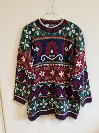 Ekte vintage mønsterstrikket genser / New Concepts - ca. L/XL