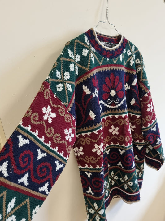 Ekte vintage mønsterstrikket genser / New Concepts - ca. L/XL