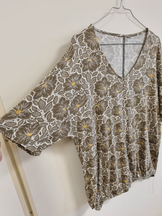 Brun blomstret topp / Zavanna - L