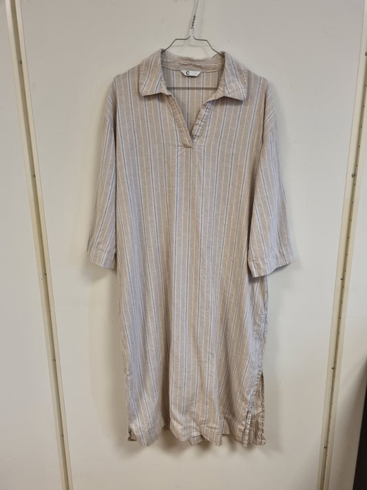 Beige stripete skjortekjole med lommer - L