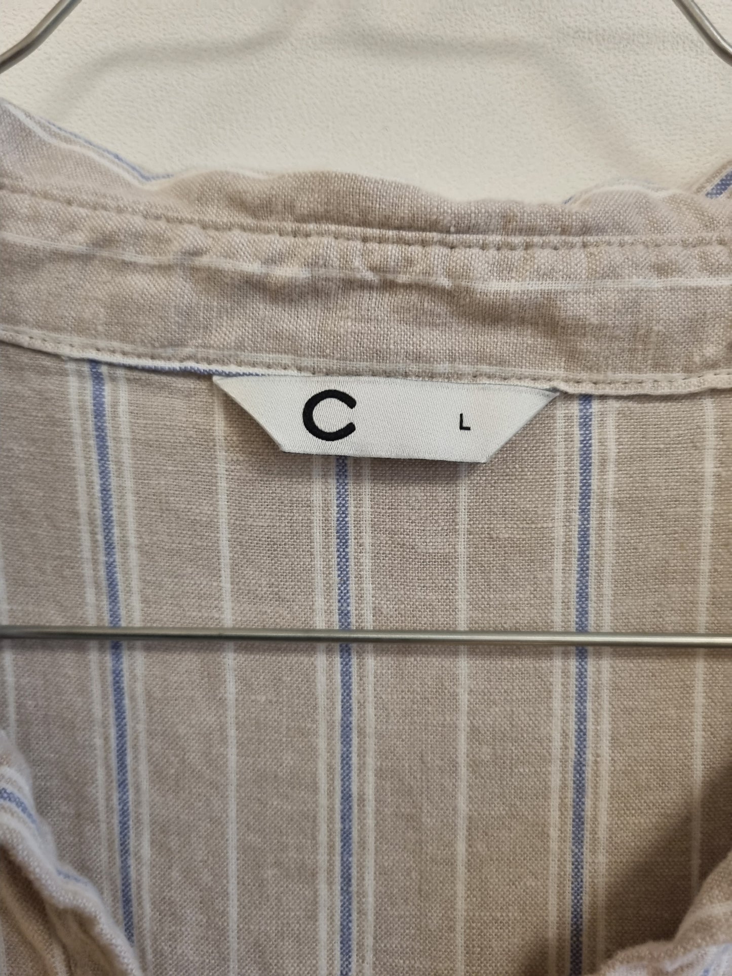 Beige stripete skjortekjole med lommer - L