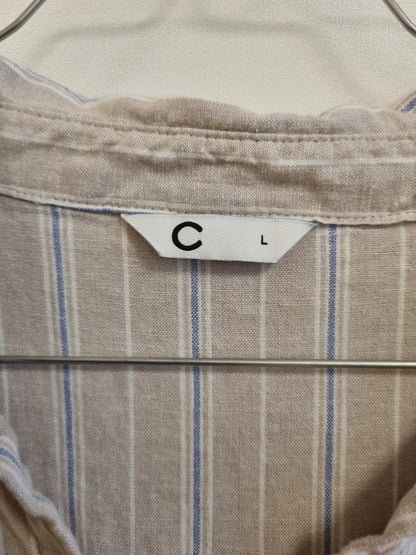 Beige stripete skjortekjole med lommer - L