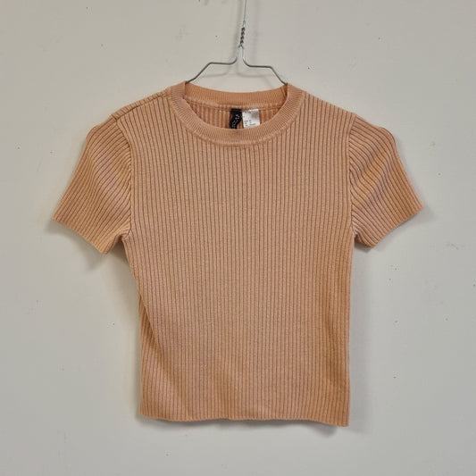 Ferskenfarget ribbet topp - XS