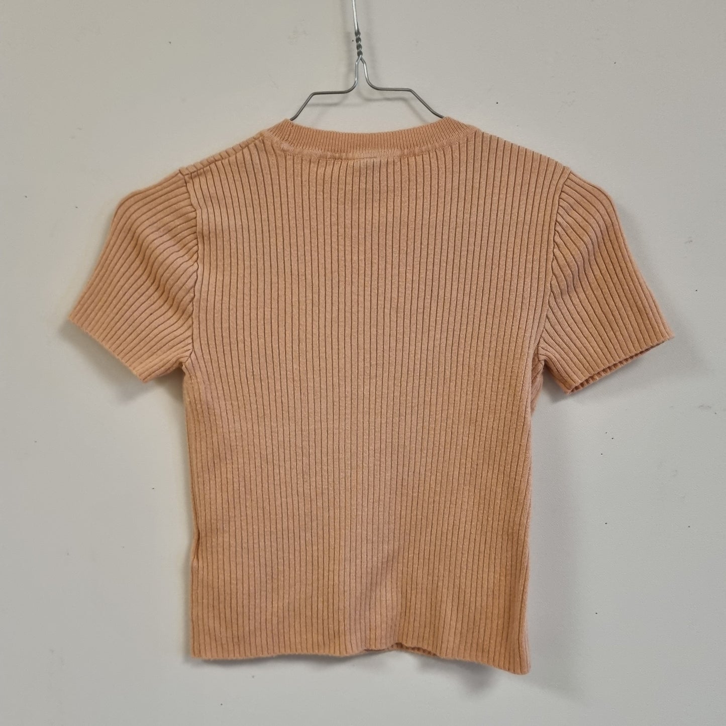 Ferskenfarget ribbet topp - XS