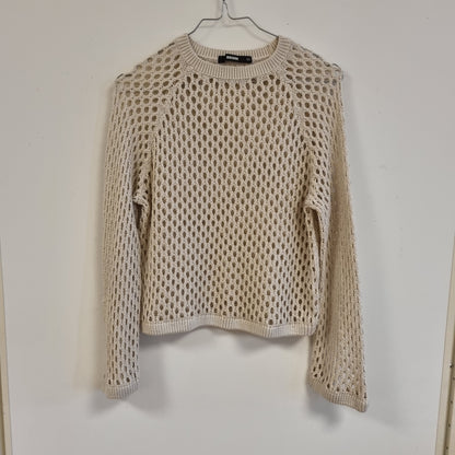 Beige åpenstrikket genser - XS