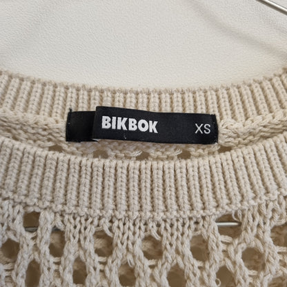 Beige åpenstrikket genser - XS