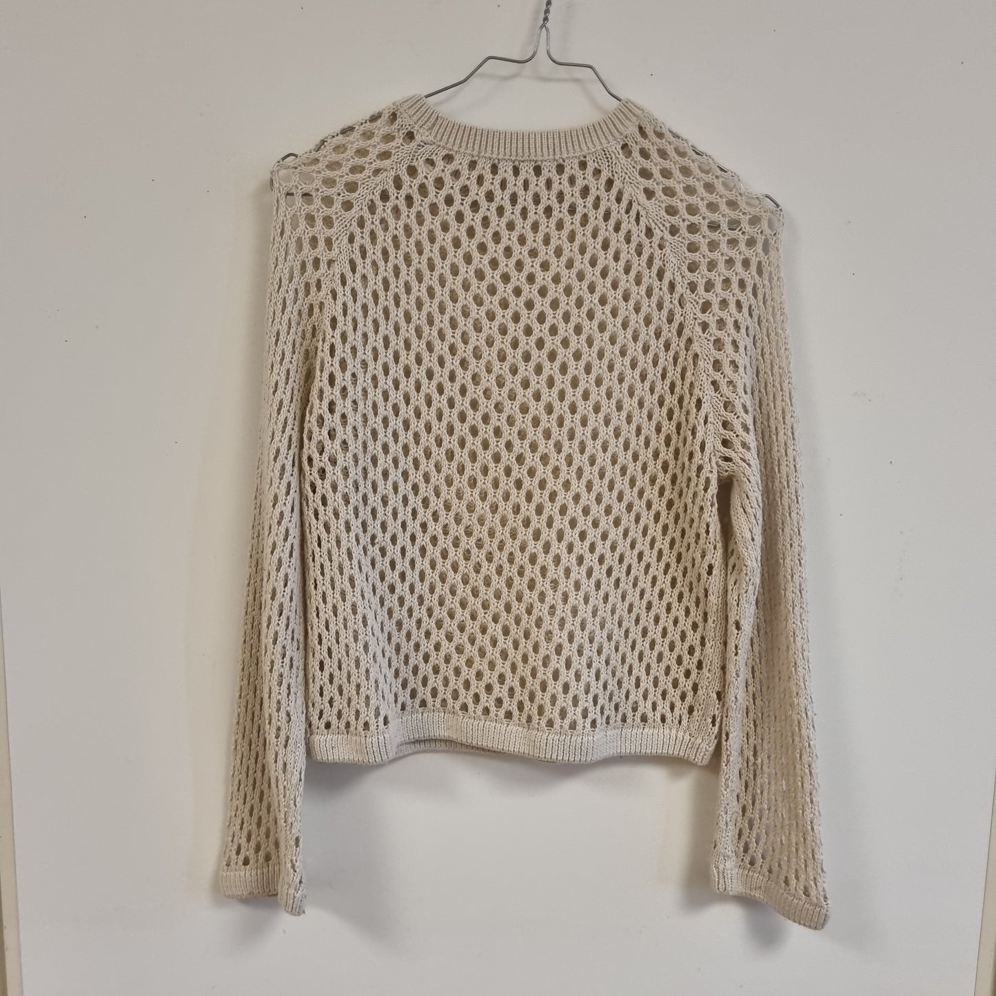 Beige åpenstrikket genser - XS