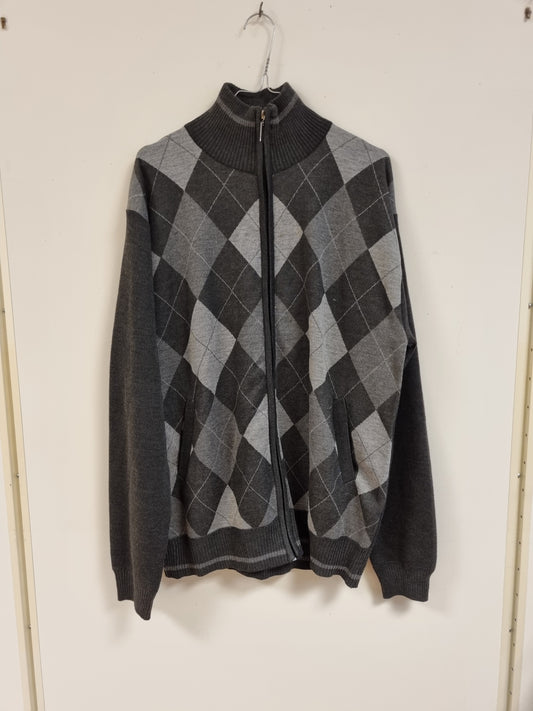 Grå rutete strikkejakke - 2XL