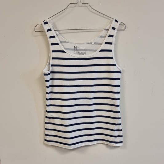 Hvit og mørkeblå stripet singlet - M