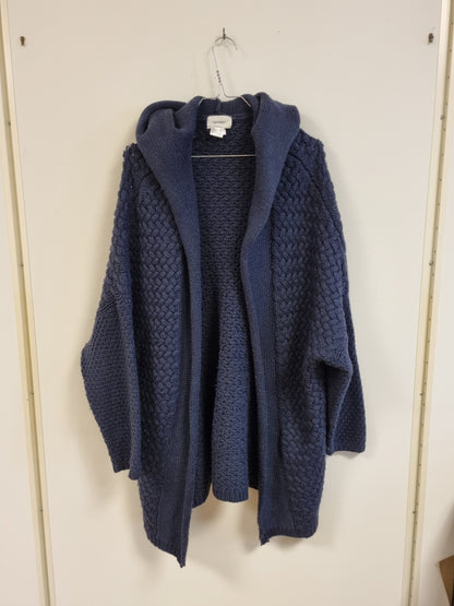 Blå lang cardigan med hette - 38