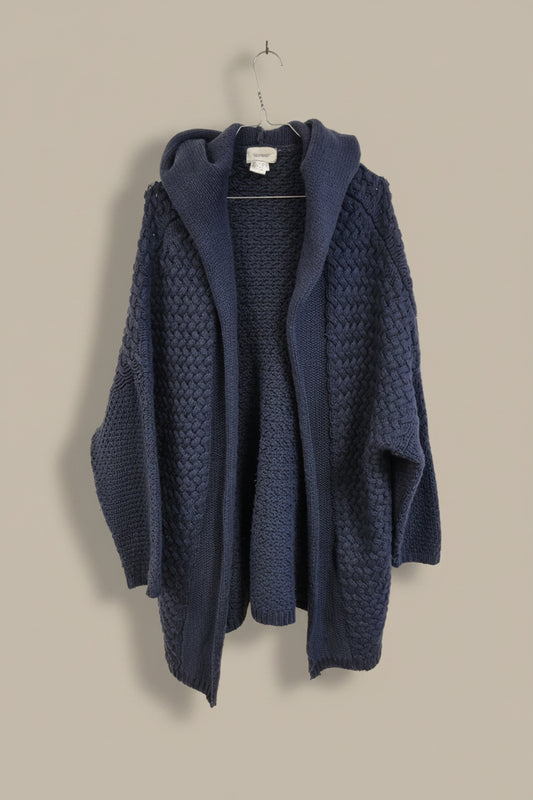 Blå lang cardigan med hette - 38