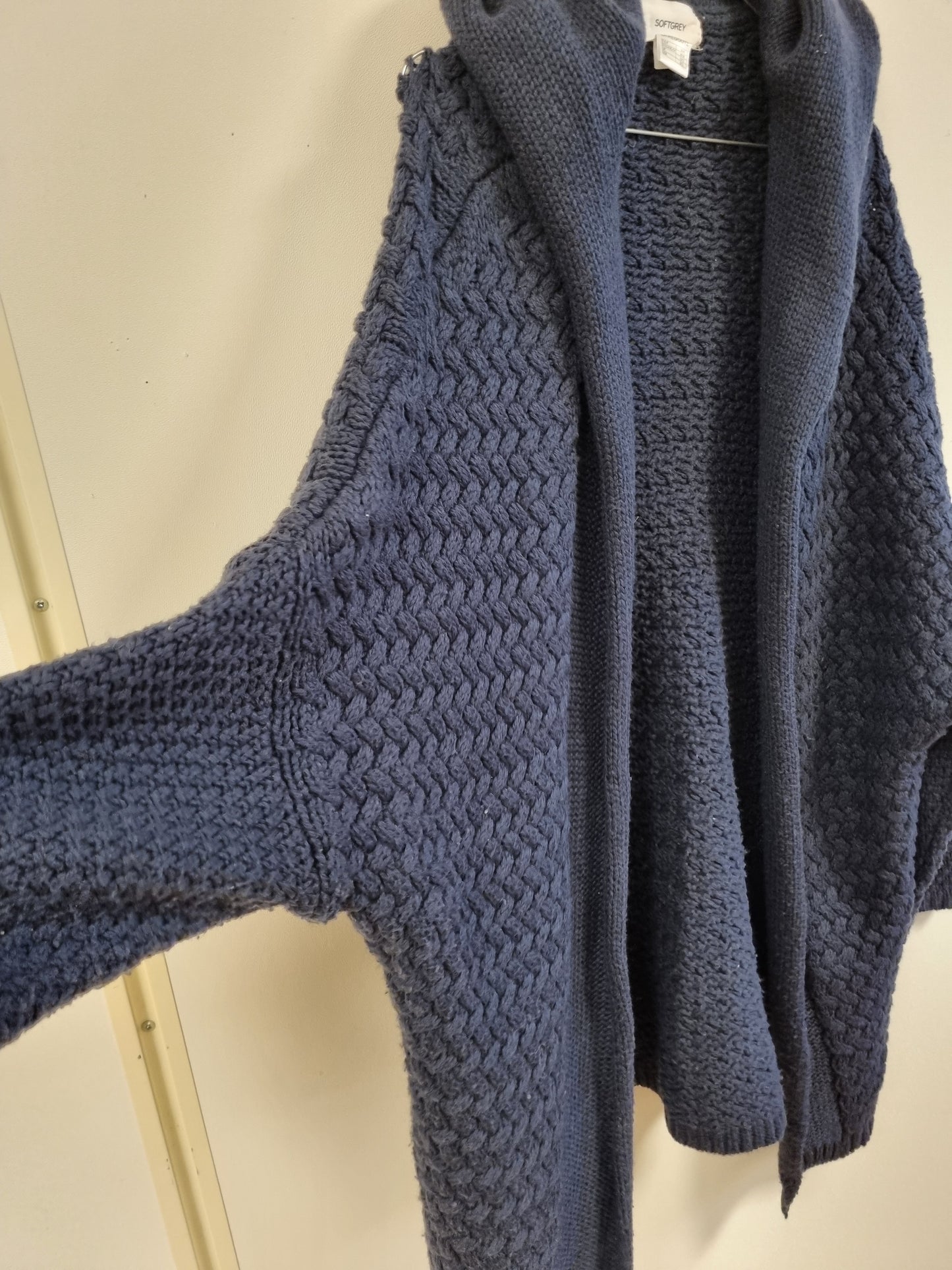 Blå lang cardigan med hette - 38