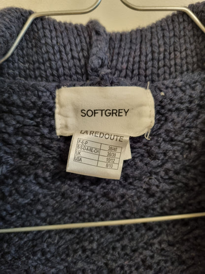 Blå lang cardigan med hette - 38