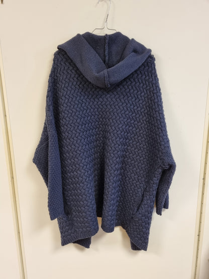 Blå lang cardigan med hette - 38