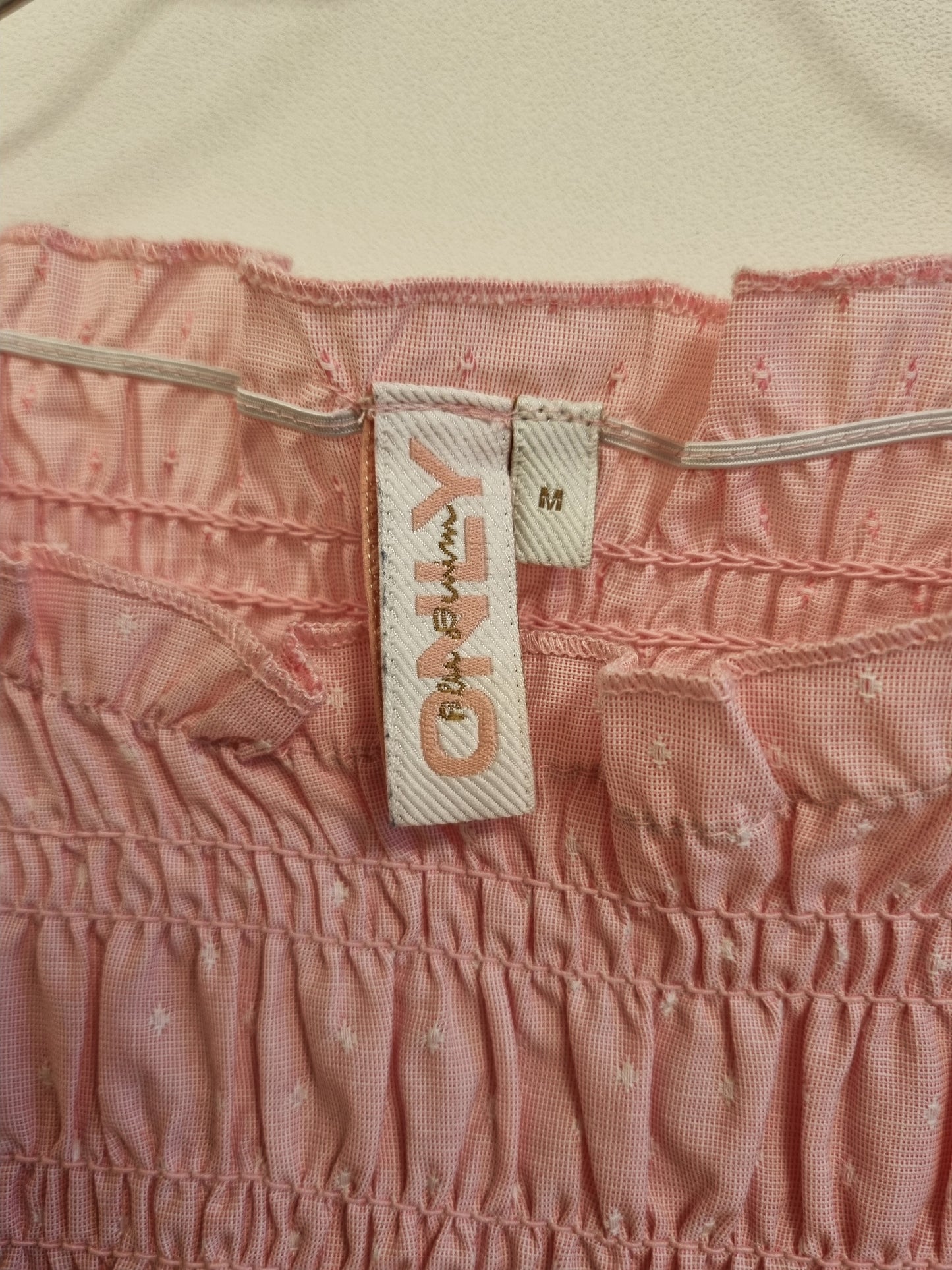 Rosa bluse med smock - M