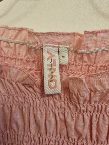 Rosa bluse med smock - M