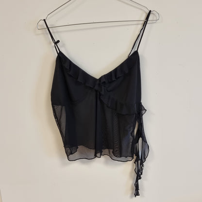 Svart transparent topp med volanger - S/M