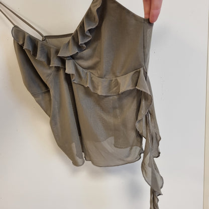 Grå transparent topp med volanger - S/M