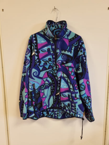 Unik vintage 90s fleecegenser med geometrisk mønster - ca. L