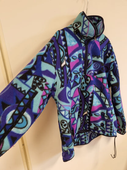 Unik vintage 90s fleecegenser med geometrisk mønster - ca. L