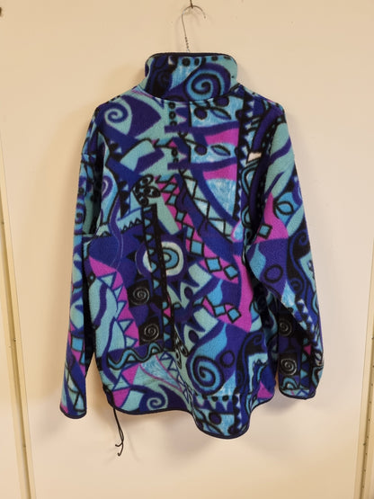 Unik vintage 90s fleecegenser med geometrisk mønster - ca. L